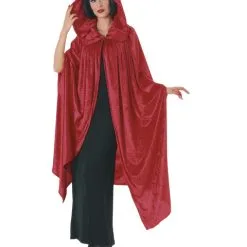 Hooded Crushed Red Velvet Cape Costume For Adult