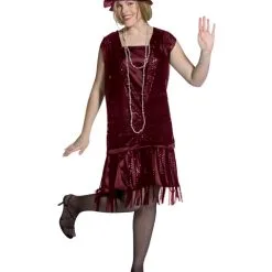 Plus Size Gatsby Girl Burgundy Costume For Adult